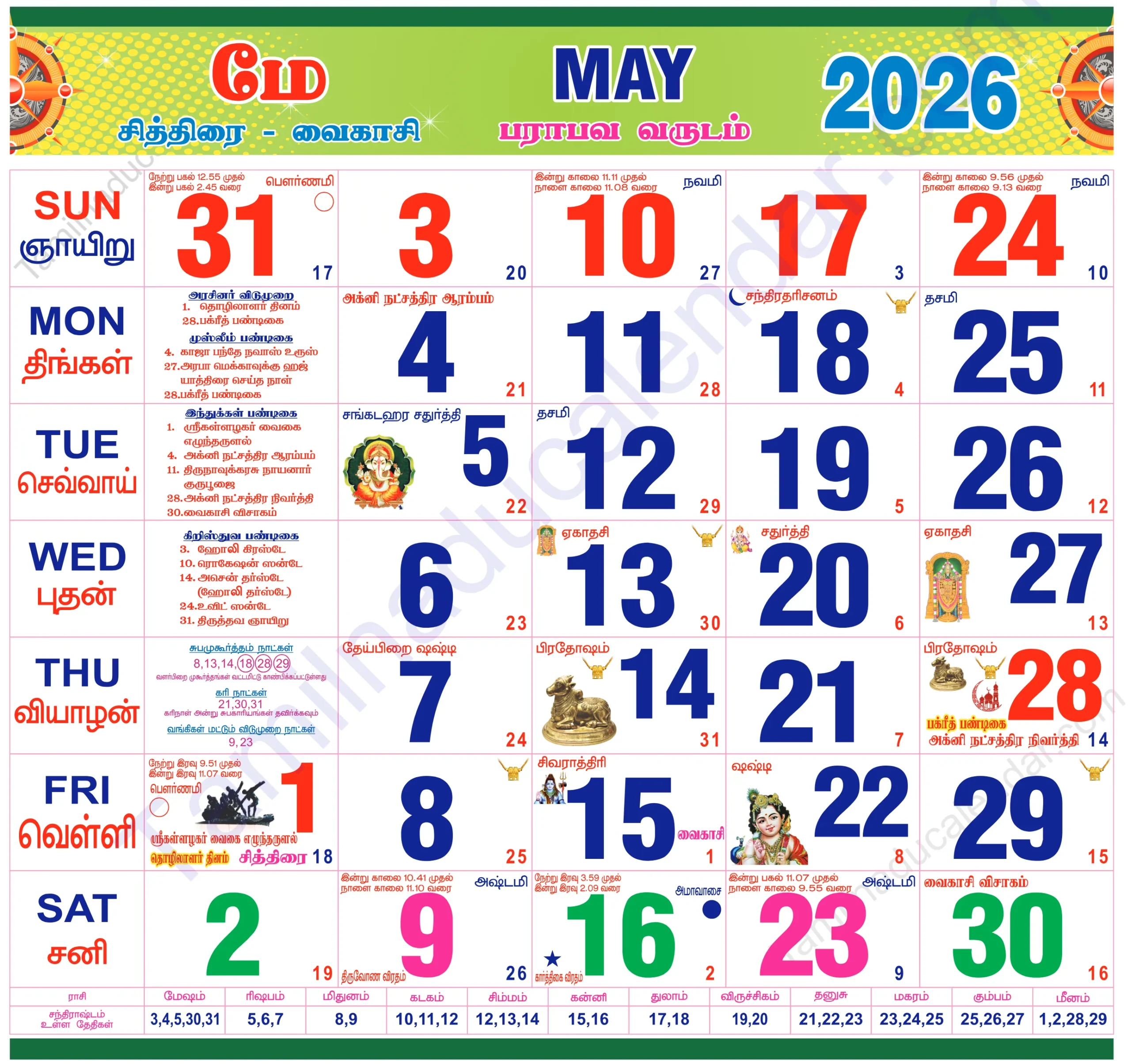 Tamil Calendar 2026 May 
